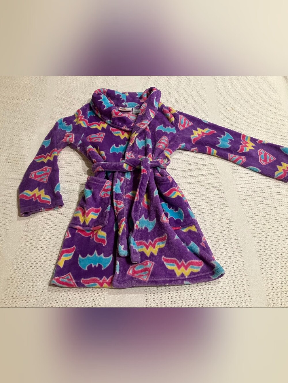 $3 If Bundled. Girls' Purple Superhero Plush Robe - Kids Pajamas